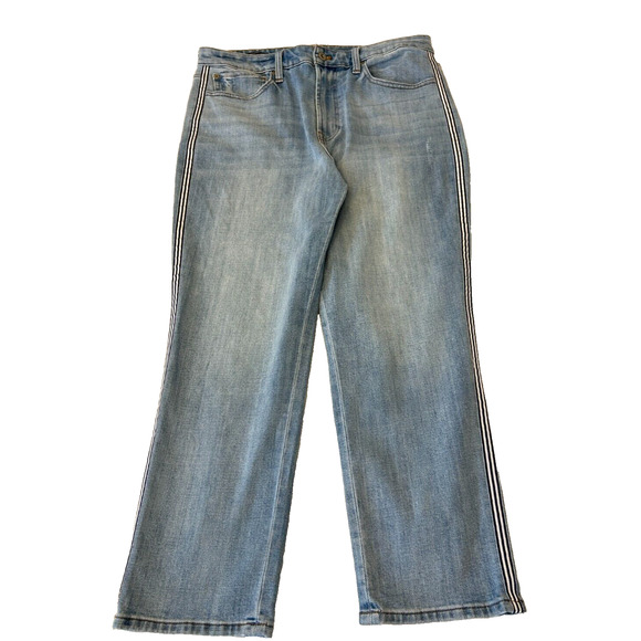 Talbots Womens Modern Ankle Jeans 12 Blue Distressed Side Stripe - Picture 1 of 9